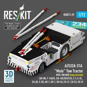   ResKit Models 1:72 A/S32A-31A Mule Tow Tractor MSU-200 NAV (long version) (AV-8B, F-14B/D, F/A-18C/D/E/F/G, C-2, E-2?, EA-6B, S-3B, AH-1, UH-1, UH-60, CH-47, CH-53, SH-3) (3D Printed model kit)