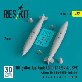   ResKit Models 1:32 300 gallon fuel tank AERO 1D USN & USMC (2 pcs) (without fin & bobtail fin included) (A-1, A-4, A-6, A-7, S-3, EA-6A) (3D Printed)