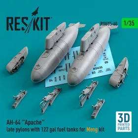   ResKit Models 1:35 AH-64 Apache late pylons with 122 gal fuel tanks for Meng kit (3D Printed)