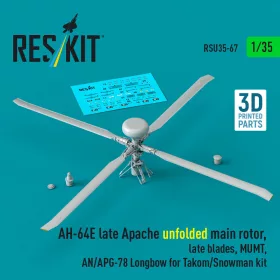   ResKit Models 1:35 AH-64E late Apache unfolded main rotor, late blades, MUMT, AN/APG-78 Longbow for Takom/Snowman kit (3D Printed)
