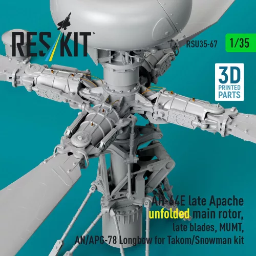 ResKit Models 1:35 AH-64E late Apache unfolded main rotor, late blades, MUMT, AN/APG-78 Longbow for Takom/Snowman kit (3D Printed)