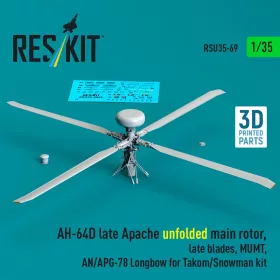  ResKit Models 1:35 AH-64D late Apache unfolded main rotor, late blades, MUMT, AN/APG-78 Longbow for Takom/Snowman kit (3D Printed)