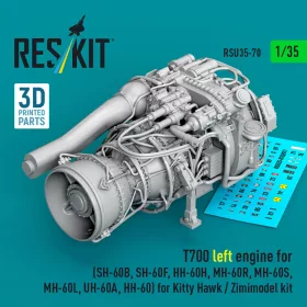   ResKit Models 1:35 T700 left engine (SH-60B, SH-60F, HH-60H, MH-60R, MH-60S, MH-60L, UH-60A, HH-60) for Kitty Hawk / Zimimodel kit (3D Printed)