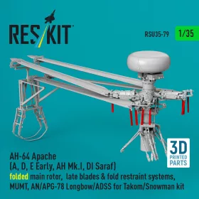   ResKit Models 1:35 AH-64E late Apache folded main rotor, late blades & fold restraint systems, MUMT, AN/APG-78 Longbow for Takom/Snowman kit (3D Printed)