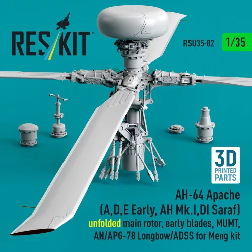 ResKit Models 1:35 AH-64 Apache (A,D,E Early, AH Mk.I,DI Saraf) unfolded main rotor, early blades, MUMT, AN/APG-78 Longbow/ADSS for Meng kit (3D Printed)(1/35)