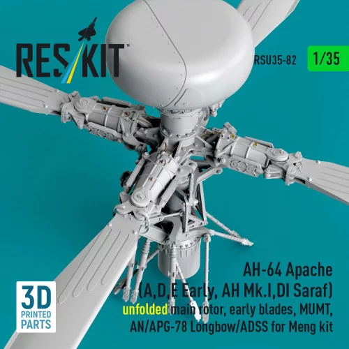 ResKit Models 1:35 AH-64 Apache (A,D,E Early, AH Mk.I,DI Saraf) unfolded main rotor, early blades, MUMT, AN/APG-78 Longbow/ADSS for Meng kit (3D Printed)(1/35)