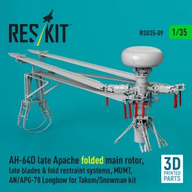   ResKit Models 1:35 AH-64D late Apache folded main rotor, late blades & fold restraint systems, MUMT, AN/APG-78 Longbow for Takom/Snowman kit (3D Printed)