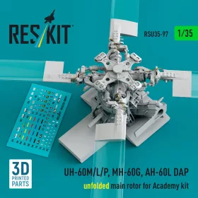   ResKit Models 1:35 UH-60M/L/P, MH-60G, AH-60L DAP unfolded main rotor (3D Printed) for Academy