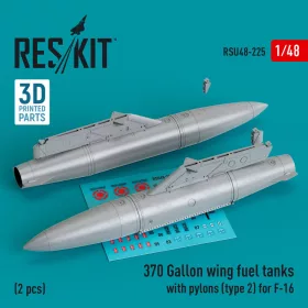   ResKit Models 1:48 370 Gallon wing fuel tanks with pylons (type 2) for F-16 (A/B/C/D/E/F/I) (2 pcs) (3D Printed)