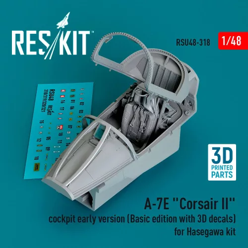 ResKit Models 1:48 A-7E Corsair II cockpit early version (Basic edition with 3D decals) for Hasegawa kit (3D Printed)