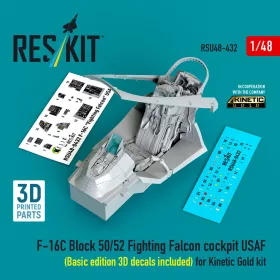   ResKit Models 1:48 F-16C Block 50/52 Fighting Falcon cockpit USAF (Basic edition 3D decals included) (3D Printed) for Kinetic