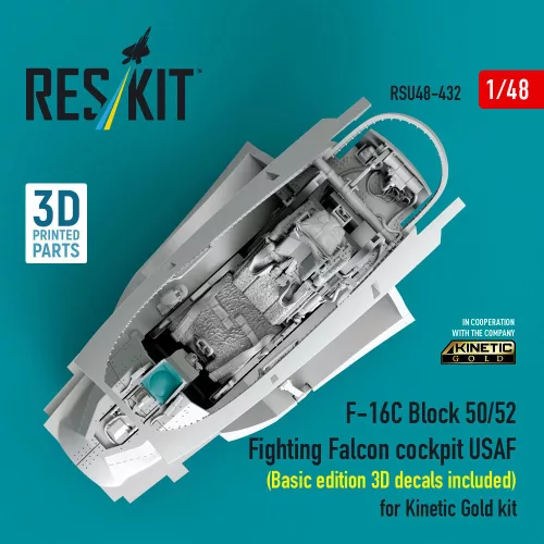 ResKit Models 1:48 F-16C Block 50/52 Fighting Falcon cockpit USAF (Basic edition 3D decals included) (3D Printed) for Kinetic