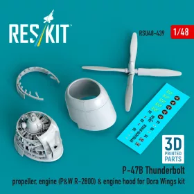   ResKit Models 1:48 P-47B Thunderbolt propeller, engine (P&W R-2800) & engine hood (3D Printed) for Dora Wings