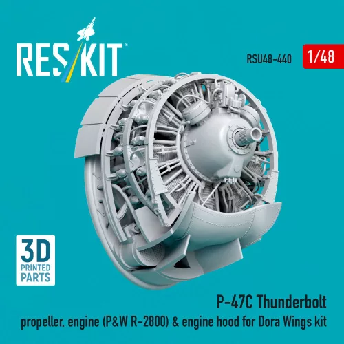 ResKit Models 1:48 P-47C Thunderbolt propeller, engine (P&W R-2800) & engine hood (3D Printed) for Dora Wings