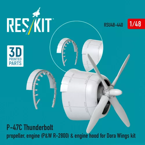 ResKit Models 1:48 P-47C Thunderbolt propeller, engine (P&W R-2800) & engine hood (3D Printed) for Dora Wings