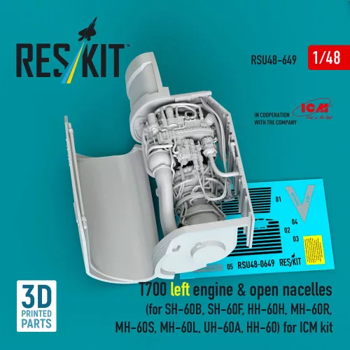 ResKit Models 1:48 T700 left engine & open nacelles (for SH-60B, SH-60F, HH-60H, MH-60R, MH-60S, MH-60L, UH-60A, HH-60) (3D Printed) for ICM