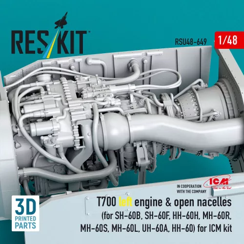 ResKit Models 1:48 T700 left engine & open nacelles (for SH-60B, SH-60F, HH-60H, MH-60R, MH-60S, MH-60L, UH-60A, HH-60) (3D Printed) for ICM