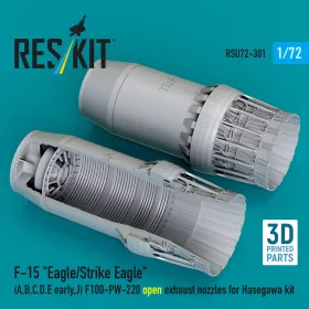   ResKit Models 1:72 F?15 Eagle/Strike Eagle (A, B, C, D, E early, J) F100-PW-220 open exhaust nozzles for Hasegawa kit (3D Printed)