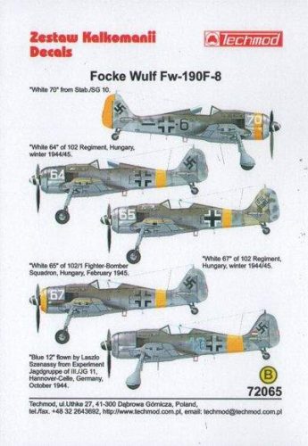 Techmod 1:72 Focke-Wulf Fw 190F-8 magyar matrica szett TM72065