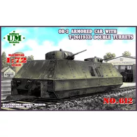 Unimodels 1:72 OB-3 armored railway car with two T-26