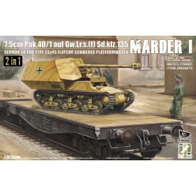   Zimi Model 1:35 Marder I 7.5cm Pak.40/1 auf Gw.Lr.s.(f) Sd.kfz.135 with German 50 Ton Type SSy45 Flatcar Schwerer Platformwagen [2 in 1]