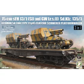   Zimi Model 1:35 15 cm sFH 13/1 (Sf)auf Gw Lrs.(f )Sd.Kfz.135/1 with German 50 Ton Type SSy45 Flatcar Schwerer Platformwagen [3 in 1]
