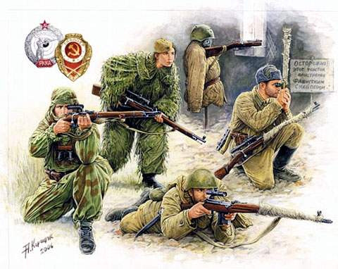 Zvezda 1:35 Soviet Sniper Team 3597 figura makett