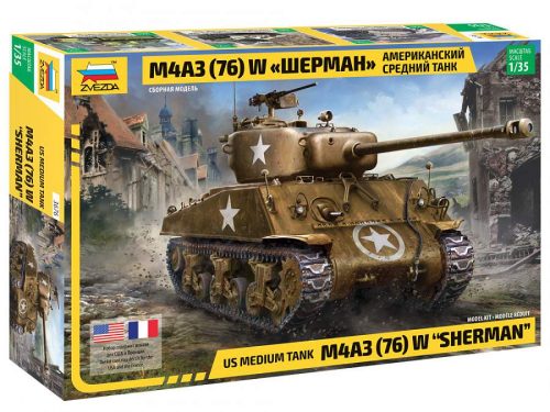 Zvezda 1:35 US Medium Tank M4A3 (76)W Sherman harcjármű makett