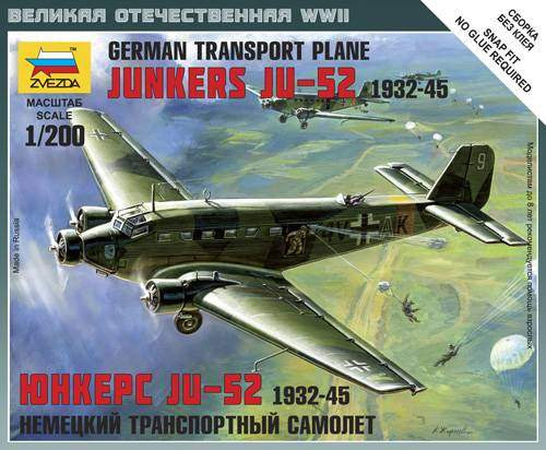 Zvezda 1:200 Junkers Ju-52 Transport Plane 6139 repülő makett