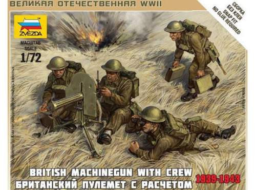 Zvezda 1:72 British Machine Gun w/crew 39-42 6167 harcjármű makett